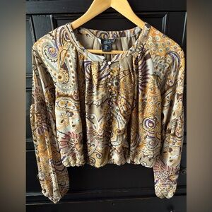 RACHEL ZOE Long Sleeved Size M, Puff Crop Length, Paisley Print, Button Front